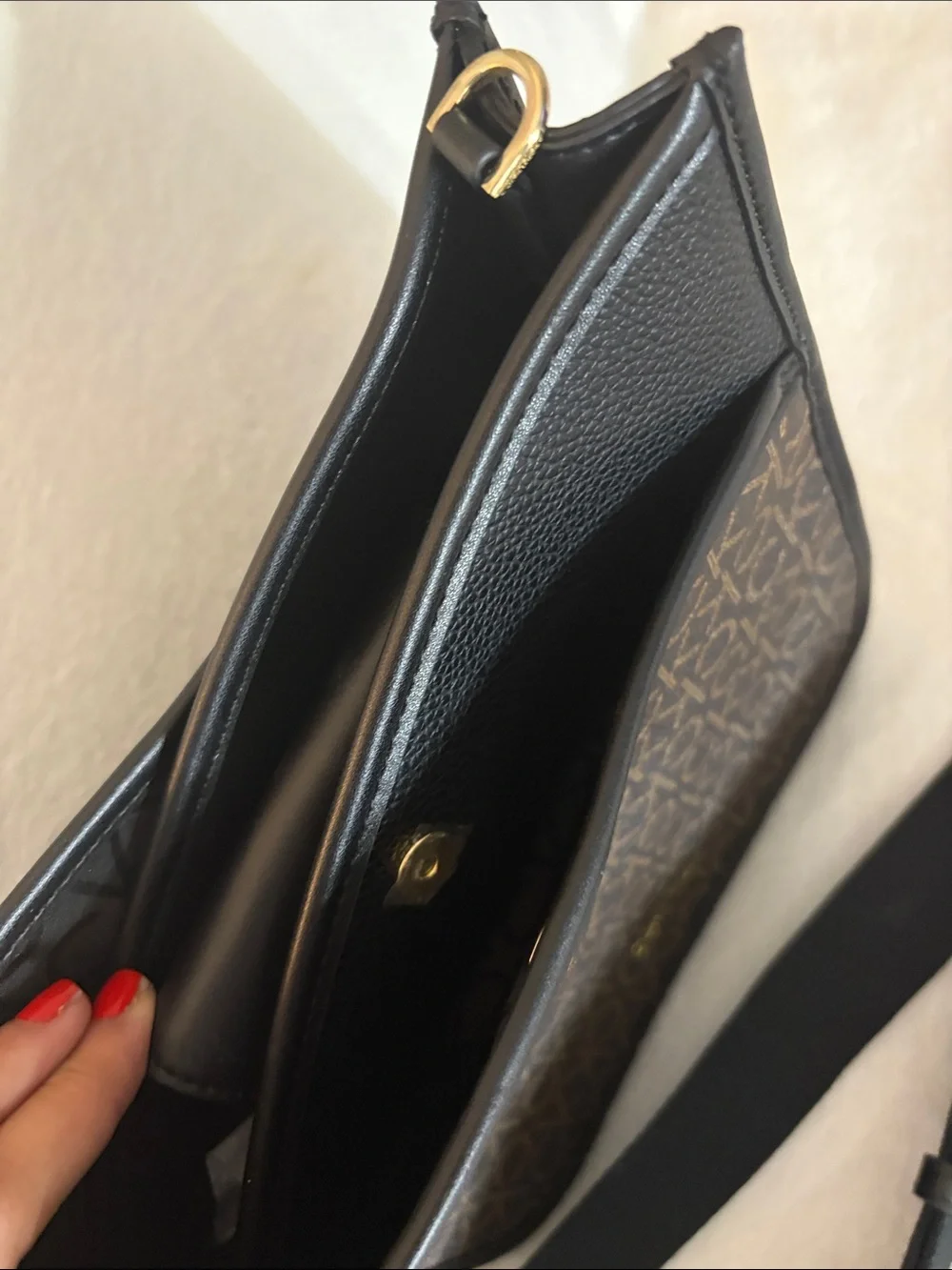 Calvin Klein Brown Monogram Messenger Bag with Black Strap